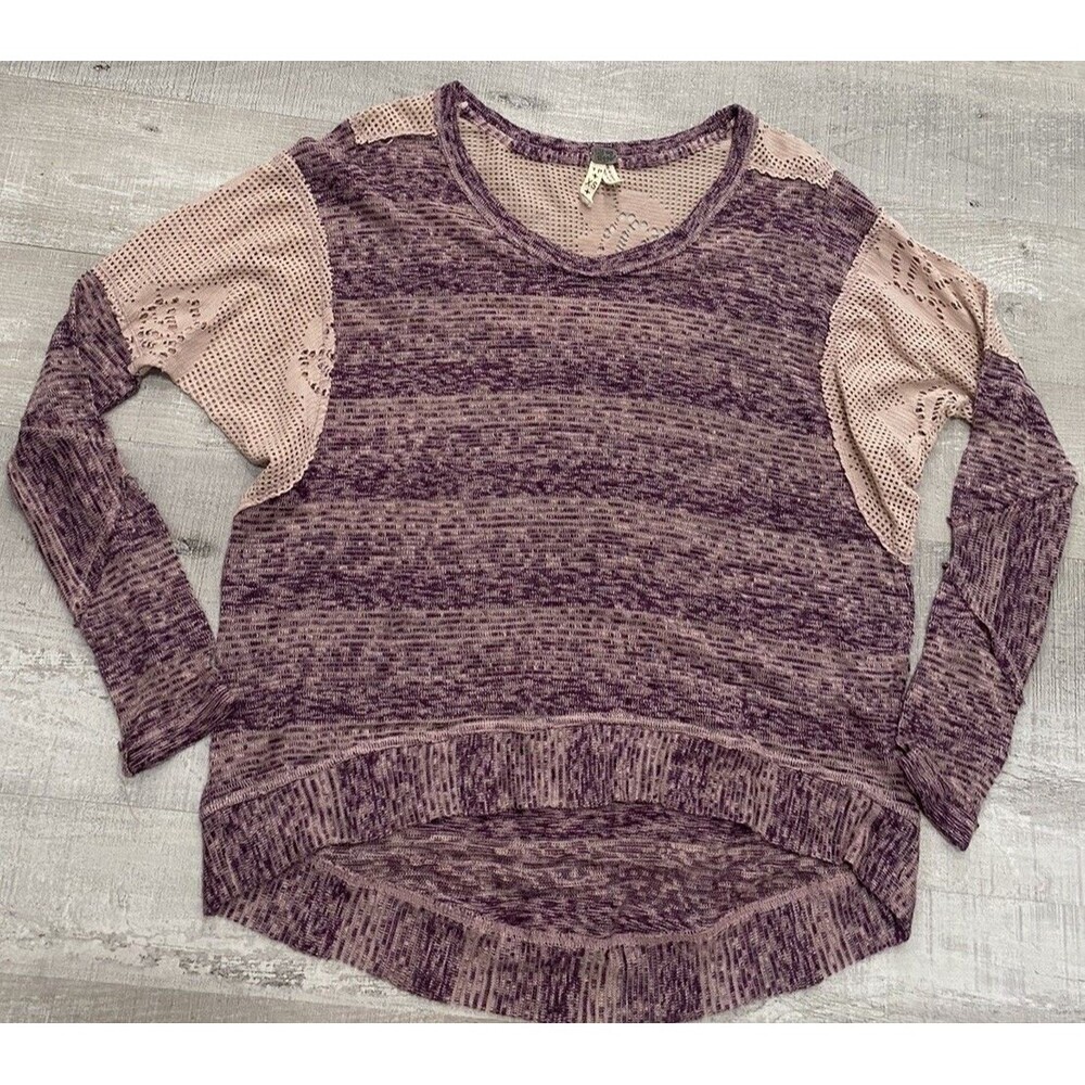 Free People WE THE FREE Purple Striped Pointelle Boho Lagenlook oversized XS